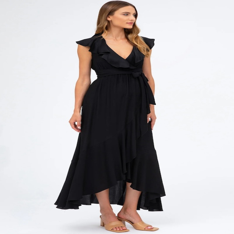 Made in Italy DOROTHEA Black Maternity Dress with Ruffles